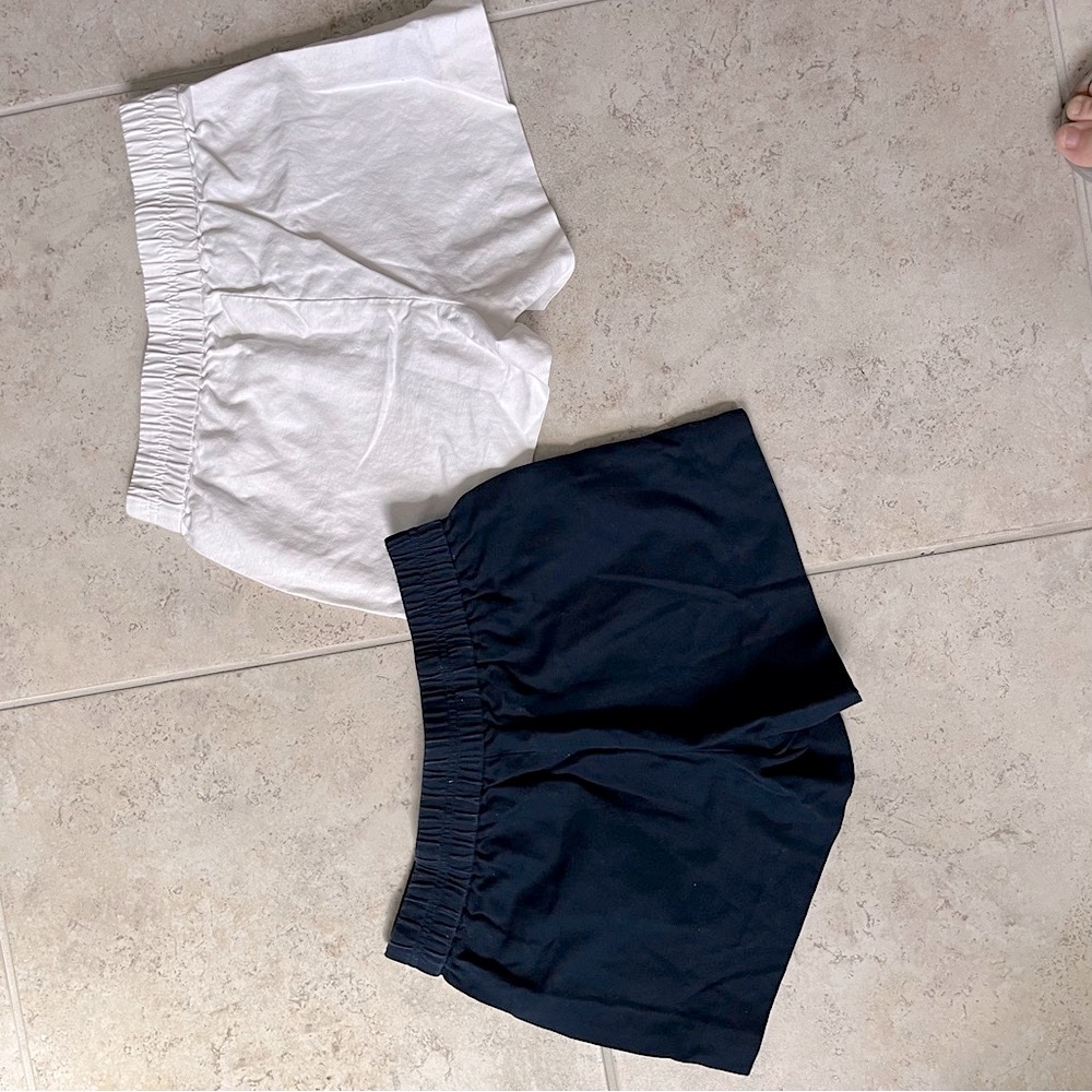 J. Crew Set of 2 Summer Pocketed High Waist Shorts Navy Blue White - Picture 6 of 6